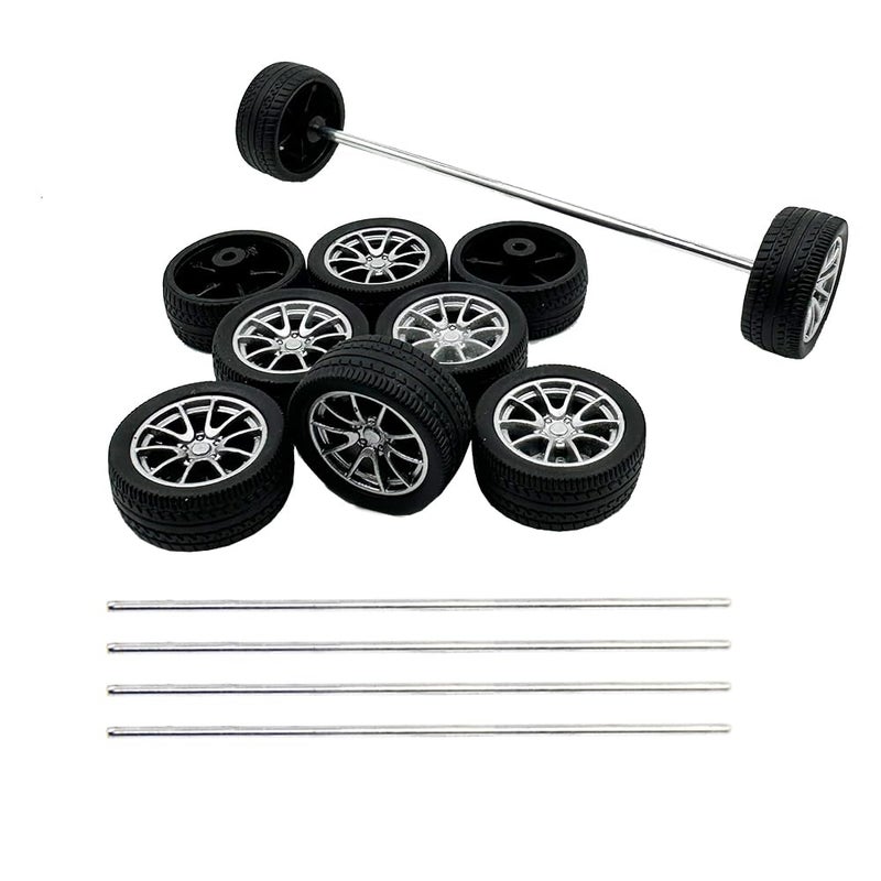 URIMPAVIDO 10PCS Toy Car Wheels 25mm Rubber Tire Wheels with Metal Shaft for RC Car Truck DIY Model Toy Wheel Replacement Accessories (2.5x25mm) - Image 1